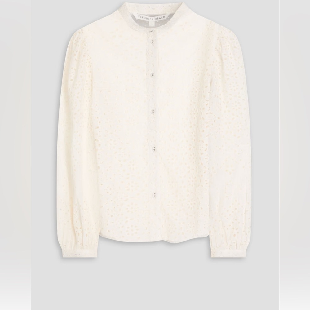 NWT Veronica Beard Vitale 100% Cotton White Eyelet Long Sleeve Blouse Size 00